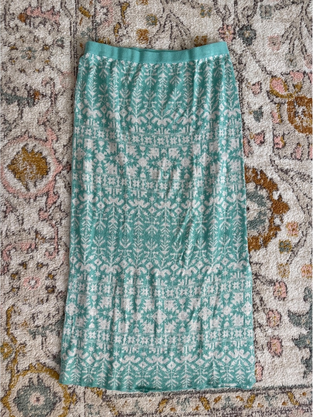 Peruvian Connection Turquoise & White Maxi Skirt Size L Knit